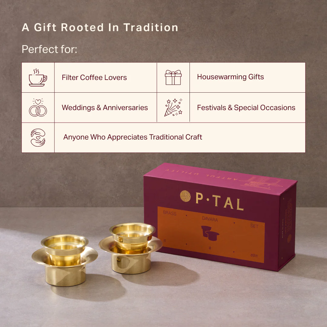 Brass Davara Coffee Serving set in Gift Box (Set of 2) - Image 5