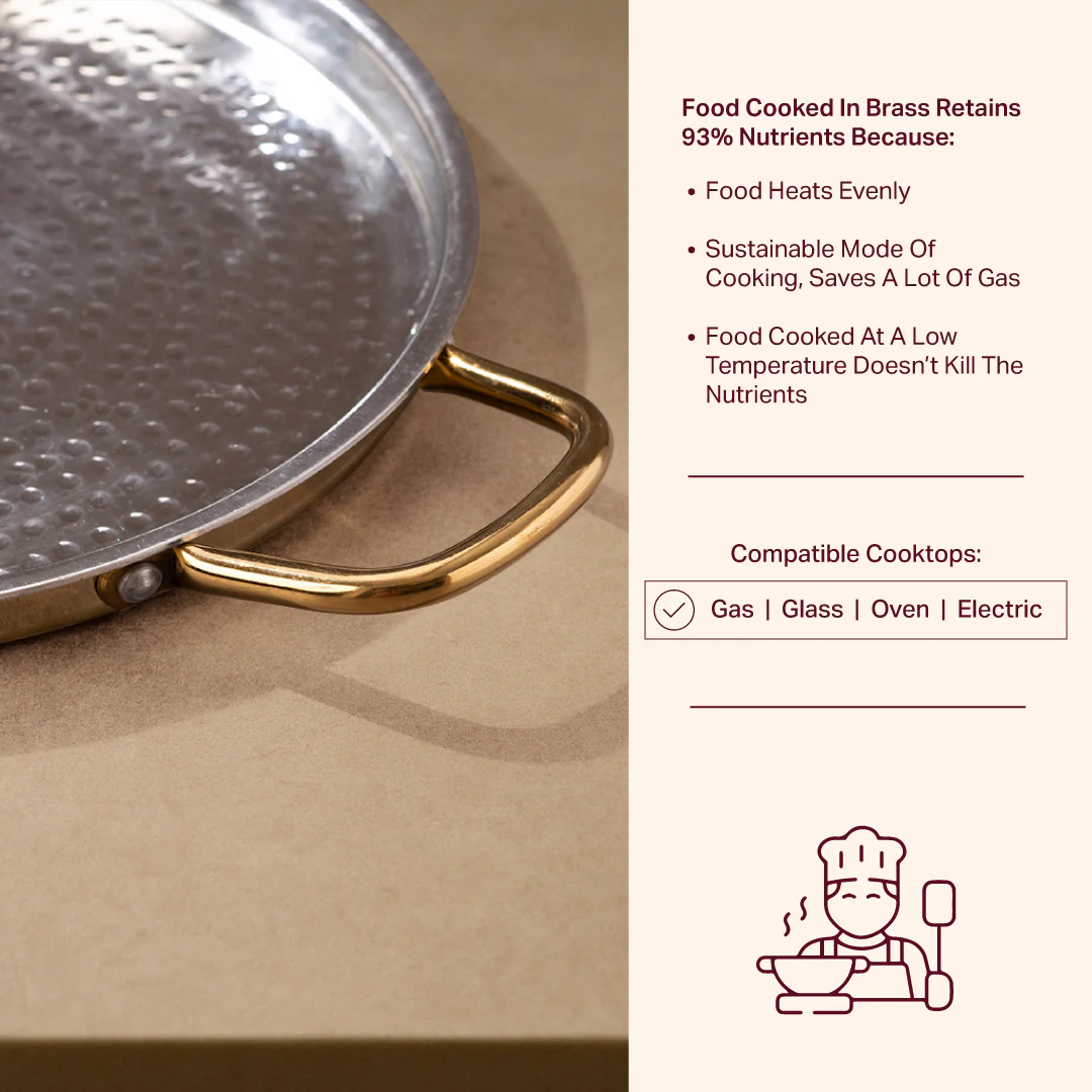 Brass Dosa Tawa with Insulated steel base with golden PVD coating handles- All Purpose Pan - Image 5