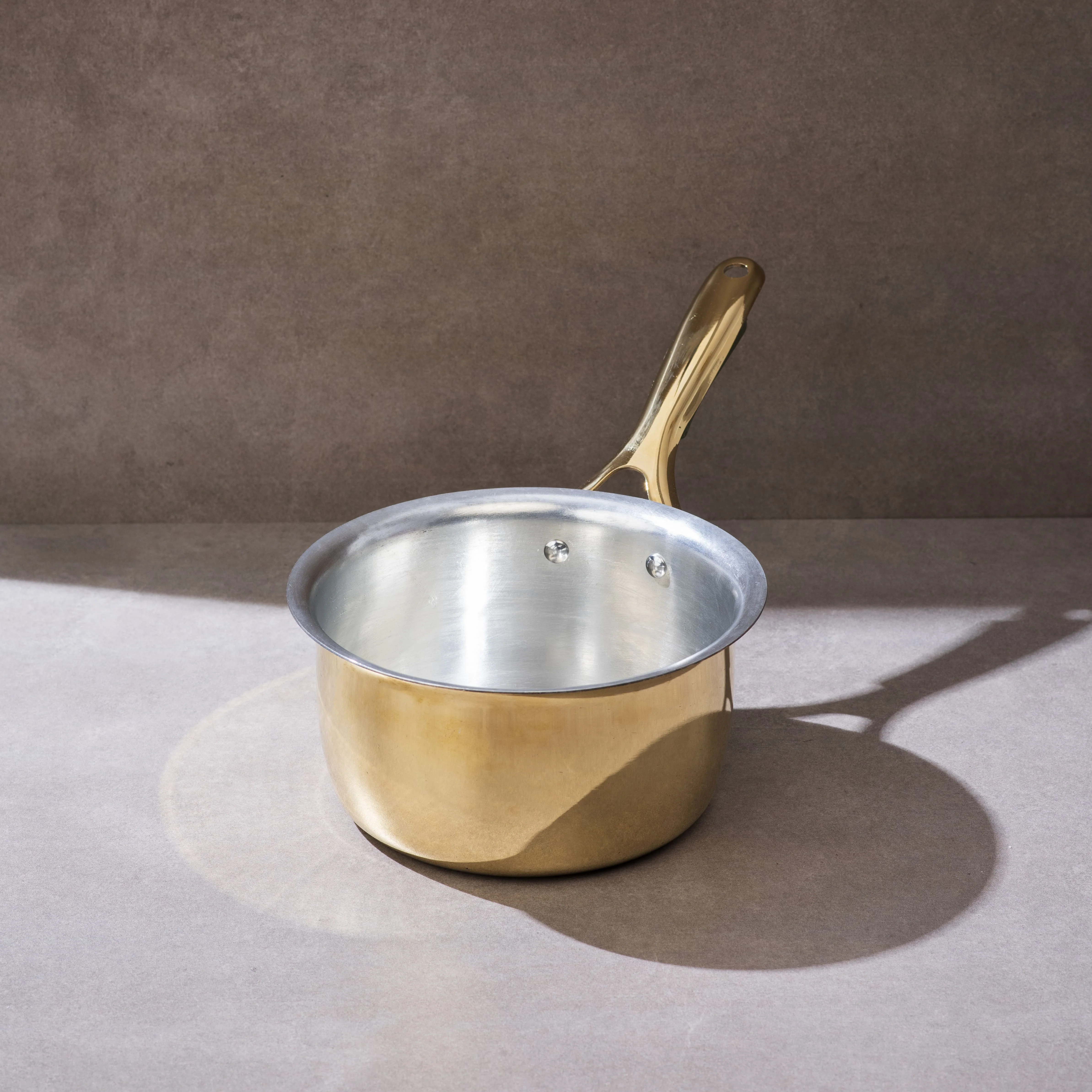 Brass Saucepan with insulated steel base with golden PVD coating handle - Image 14