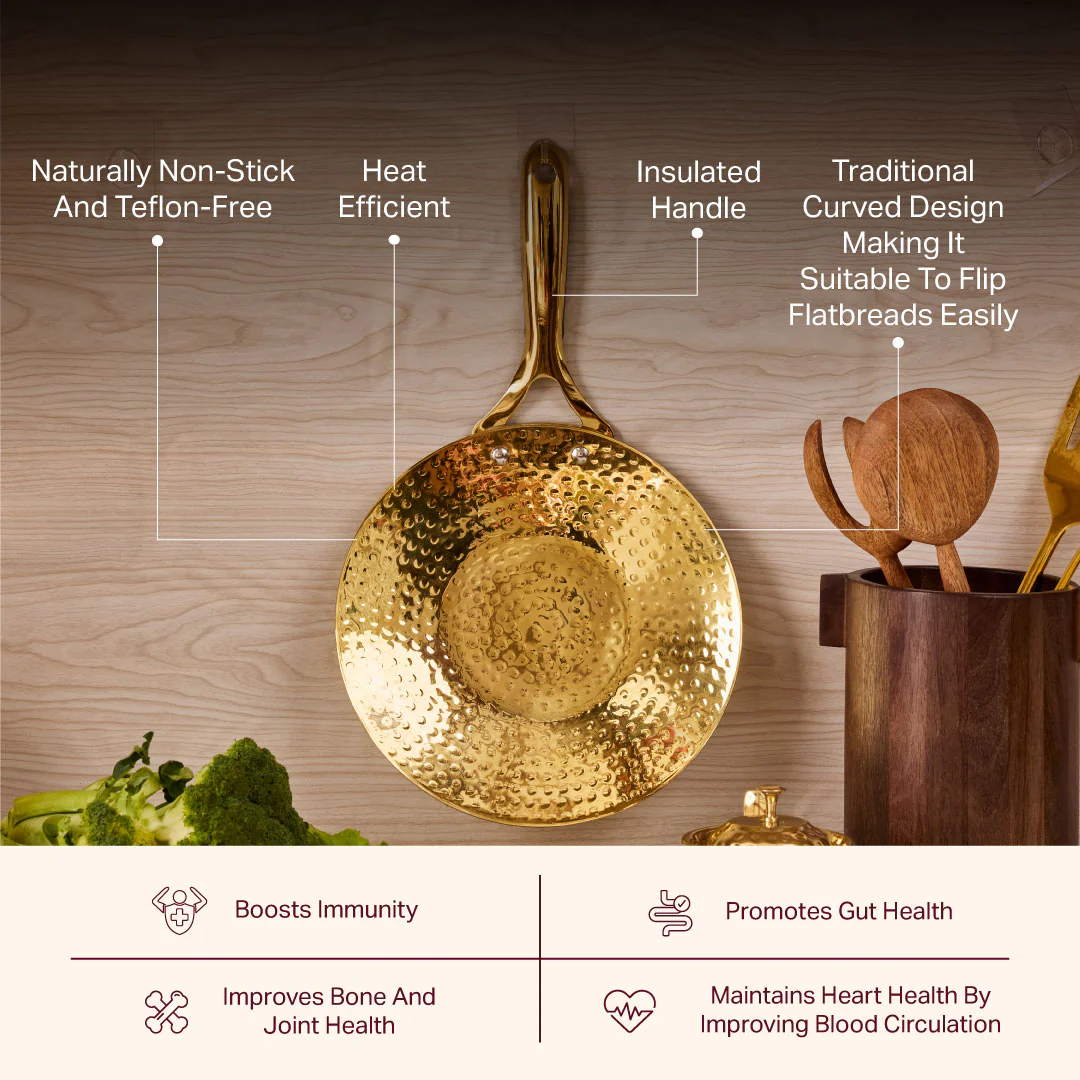 Brass Roti Tawa with Insulated steel base with golden PVD coating handle. Tawa/Griddle Pan - Image 3