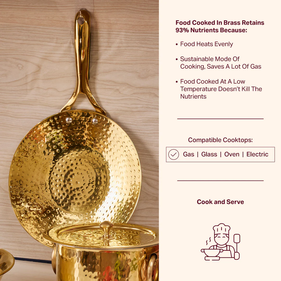 Brass Roti Tawa with Insulated steel base with golden PVD coating handle. Tawa/Griddle Pan - Image 5