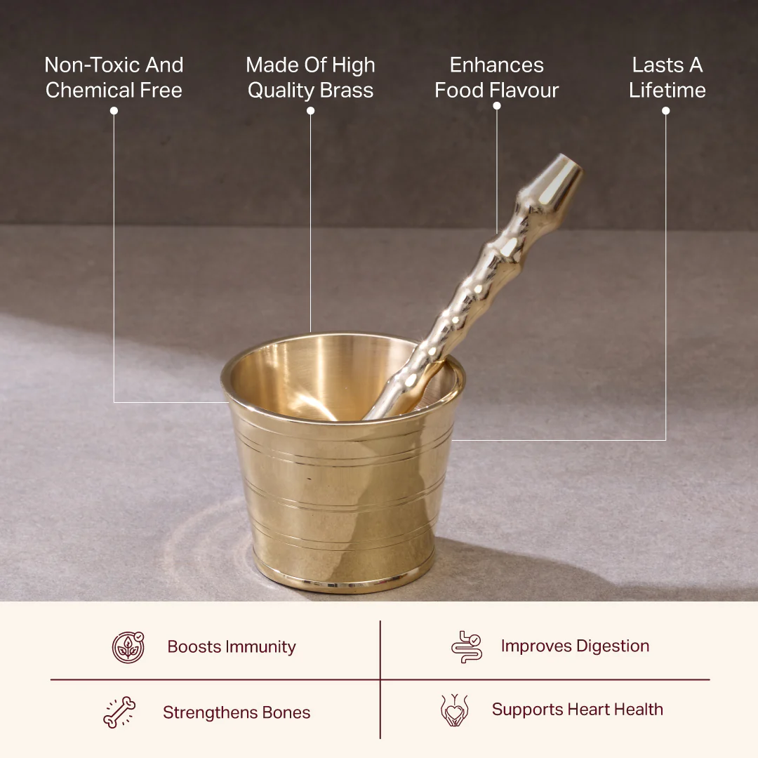 Chai Starter Kit (Brass Saucepan with Insulated handle + Brass Mortar and Pestle) - Image 4