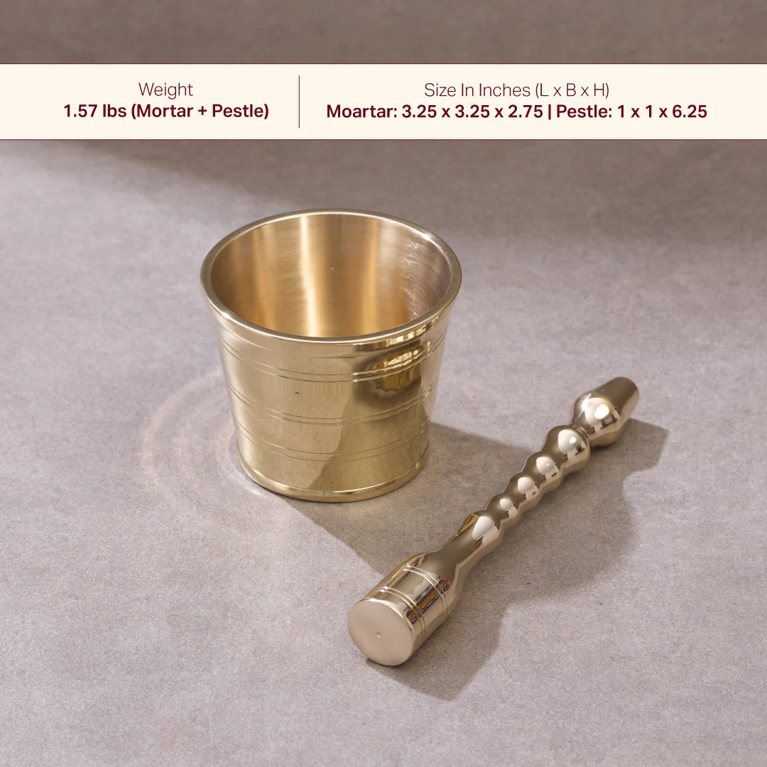 Chai Starter Kit (Brass Saucepan with Insulated handle + Brass Mortar and Pestle) - Image 5