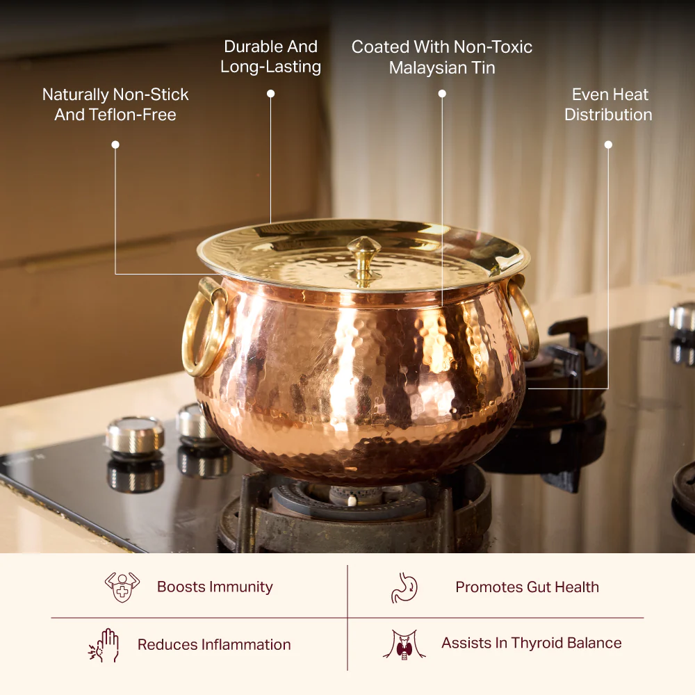 Copper Deep Bottom Cooking Pot - Stew Pot/Dutch Oven (Copper Madurai Handi) - Image 3