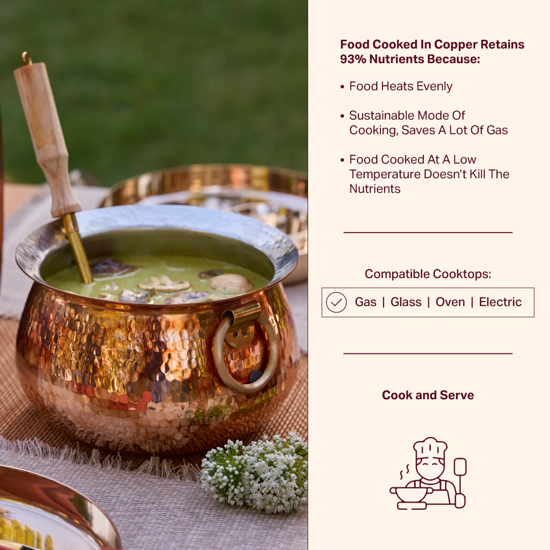 Copper Deep Bottom Cooking Pot - Stew Pot/Dutch Oven (Copper Madurai Handi) - Image 5