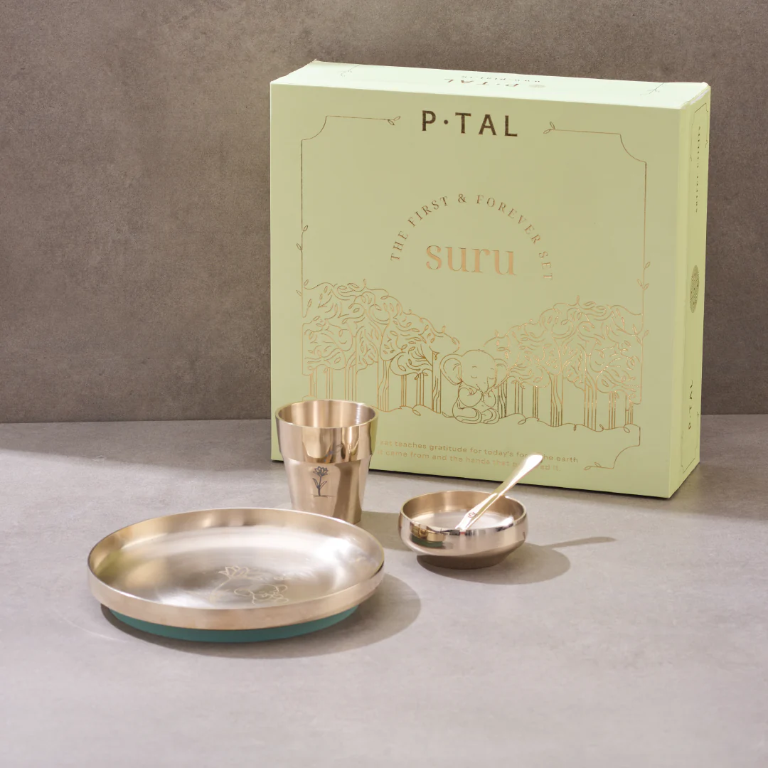 SURU Kids Dinner Set Handcrafted In Pure Kansa (Bronze)