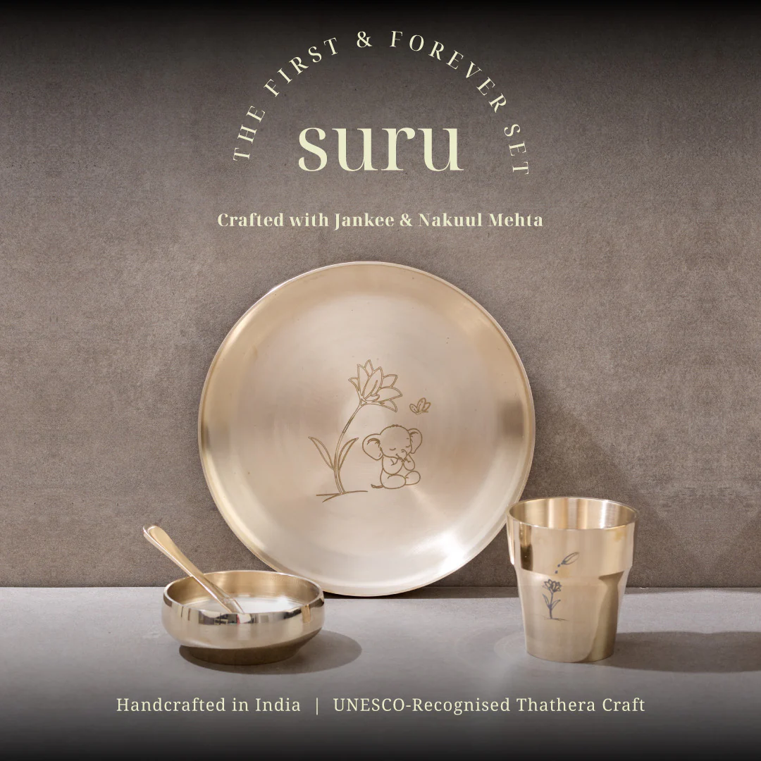 SURU Kids Dinner Set Handcrafted In Pure Kansa (Bronze) - Image 2
