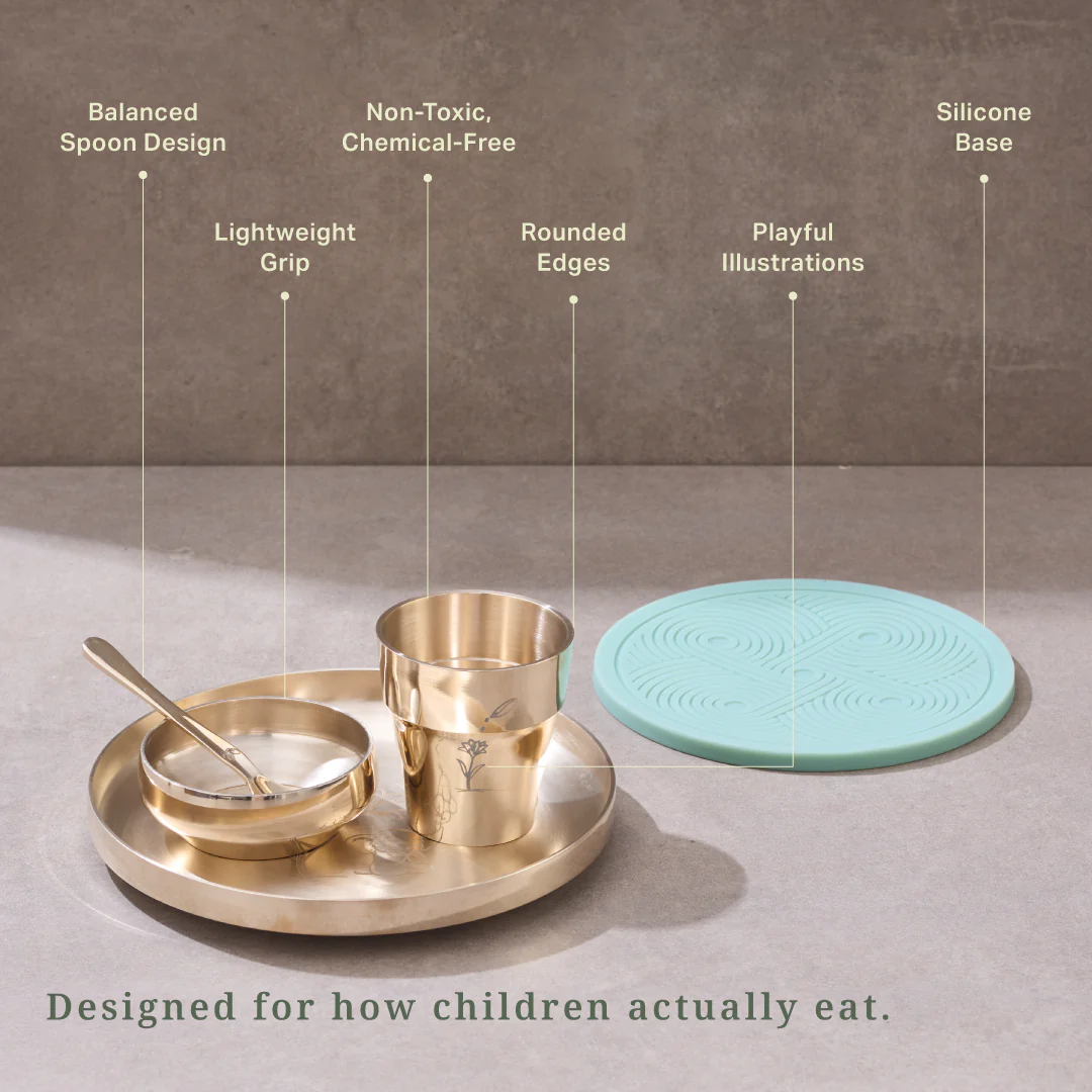 SURU Kids Dinner Set Handcrafted In Pure Kansa (Bronze) - Image 4