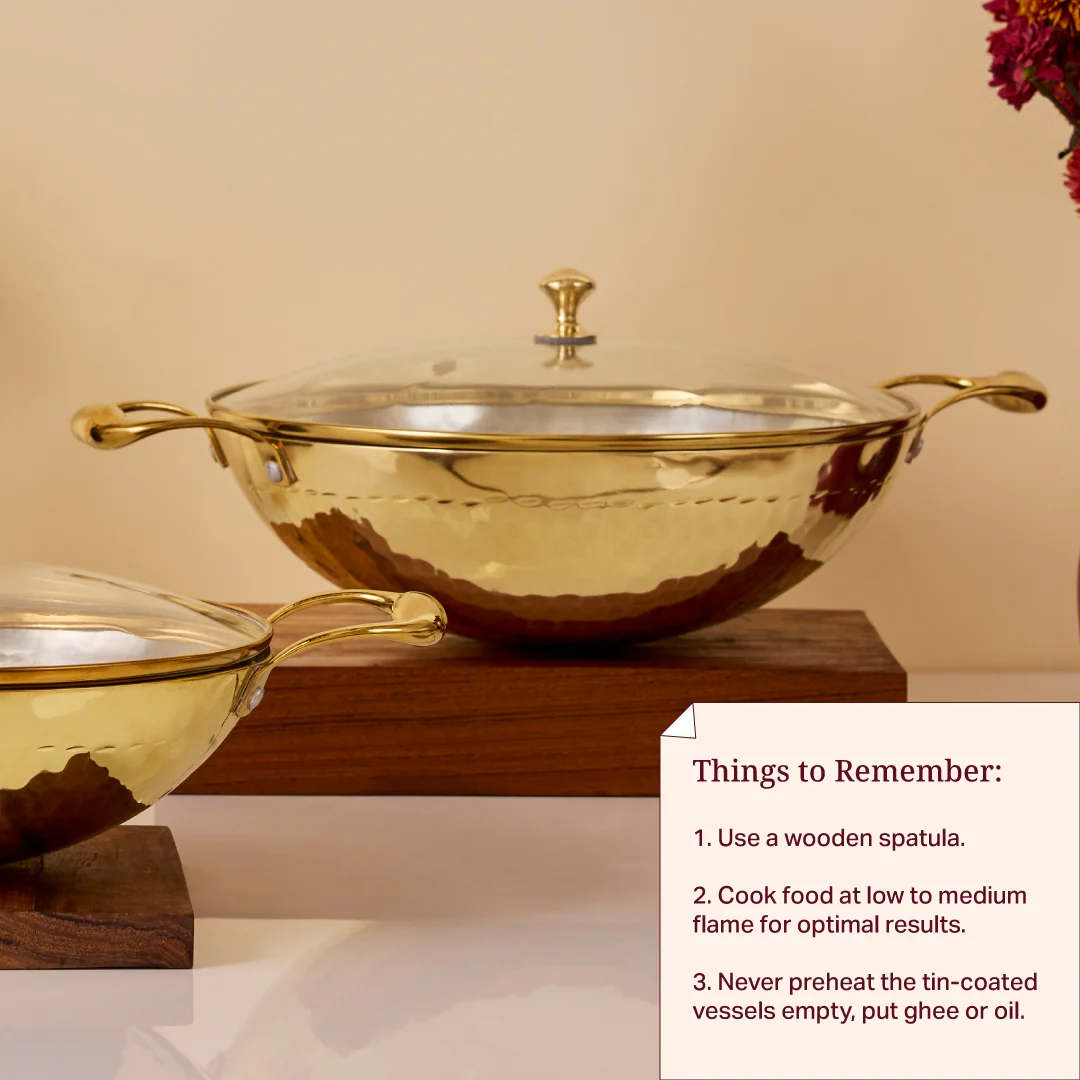Brass Wok with Glass lid (Circular & Deep cooking/ serving Utensil) - Image 7