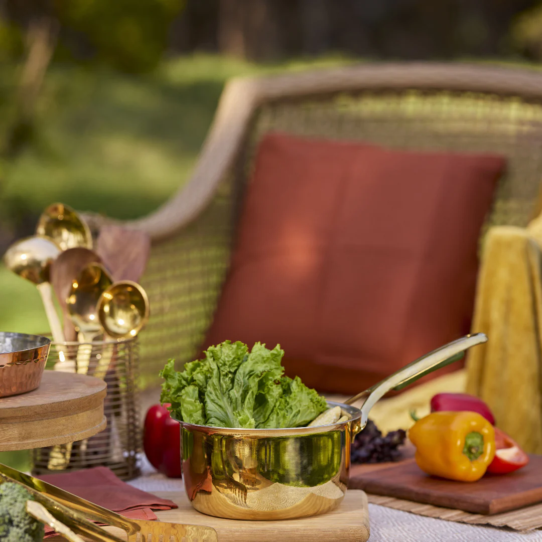 Brass Saucepan with insulated steel base with golden PVD coating handle - Image 10