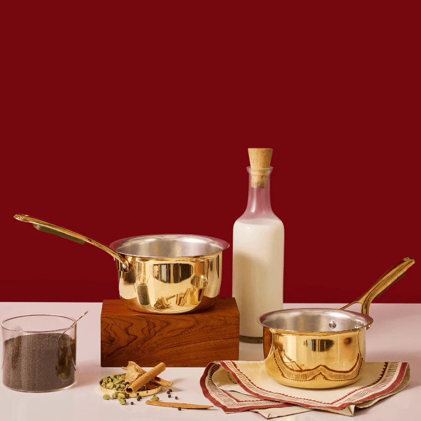 Brass Saucepan with insulated steel base with golden PVD coating handle - Image 12