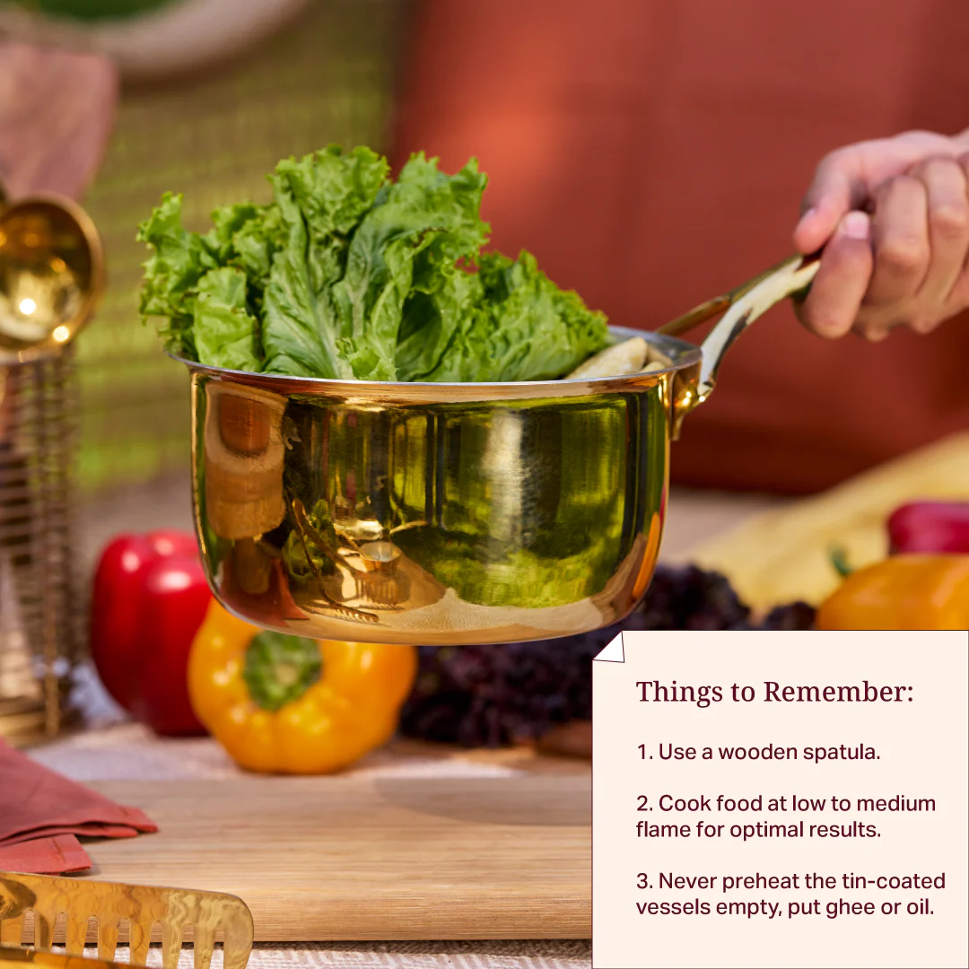 Brass Saucepan with insulated steel base with golden PVD coating handle - Image 6